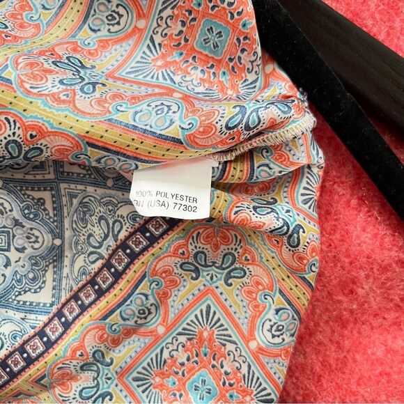 Zara Multicolor Print 3/4 Kimono Sleeve Oversized Boho Vneck Tunic Blouse - Picture 6 of 11